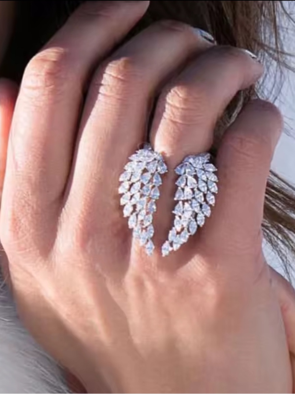 Silver Crystal Wing Wrap Ring